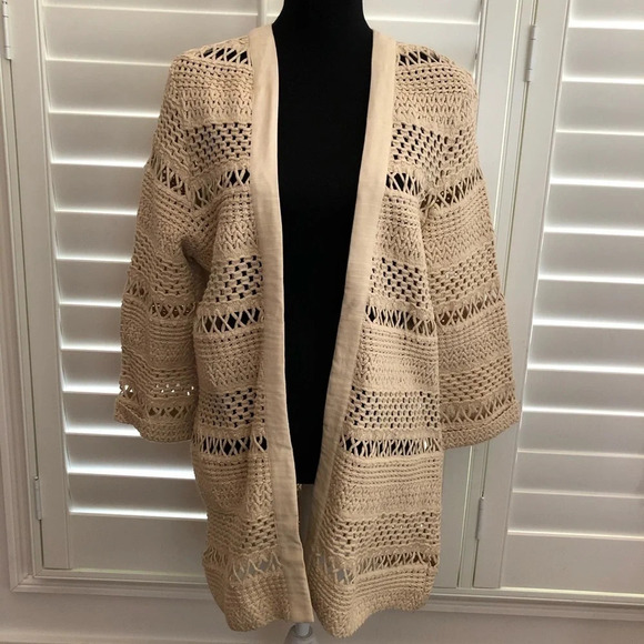 New Chicos Macrame Misty Open Cardigan Beige 1 Med - Picture 4 of 12